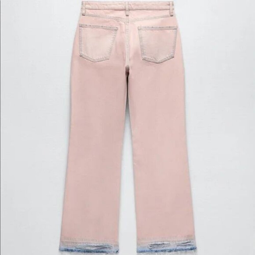 Zara Mid Rise Bootcut Jean Size 4 Pink Blue - Picture 7 of 11